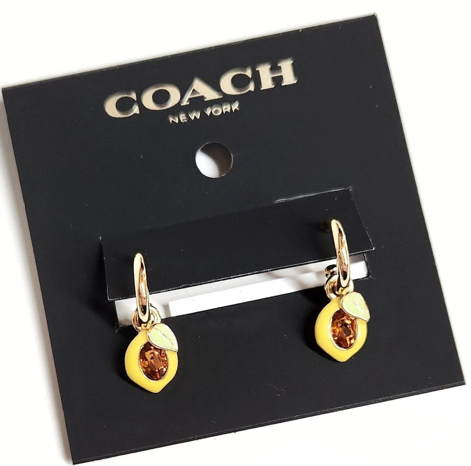 Pendientes Huggie Coach Cristal Limón Oro Amarillo Multichapado Latón CT087 NUEVOS CON ETIQUETAS Foto 4 de 4