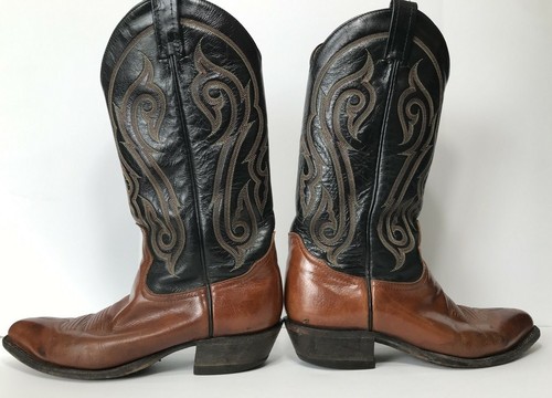 De Colección Tony Lama Hombres 8 D Marrón Dos Tonos Cuero Botas Vaquero Western - Imagen 2 de 12