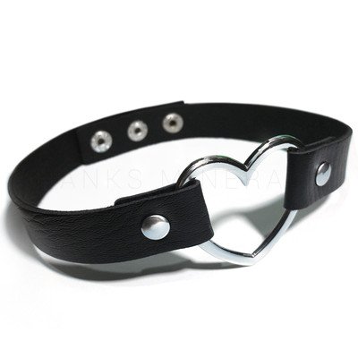 Leather Heart Choker Collar Punk Goth Adjustable Rivet