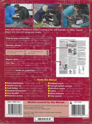 Haynes Nissan Primera 1990 to 1999 Petrol Engine Workshop Repair Manual - Picture 2 of 2