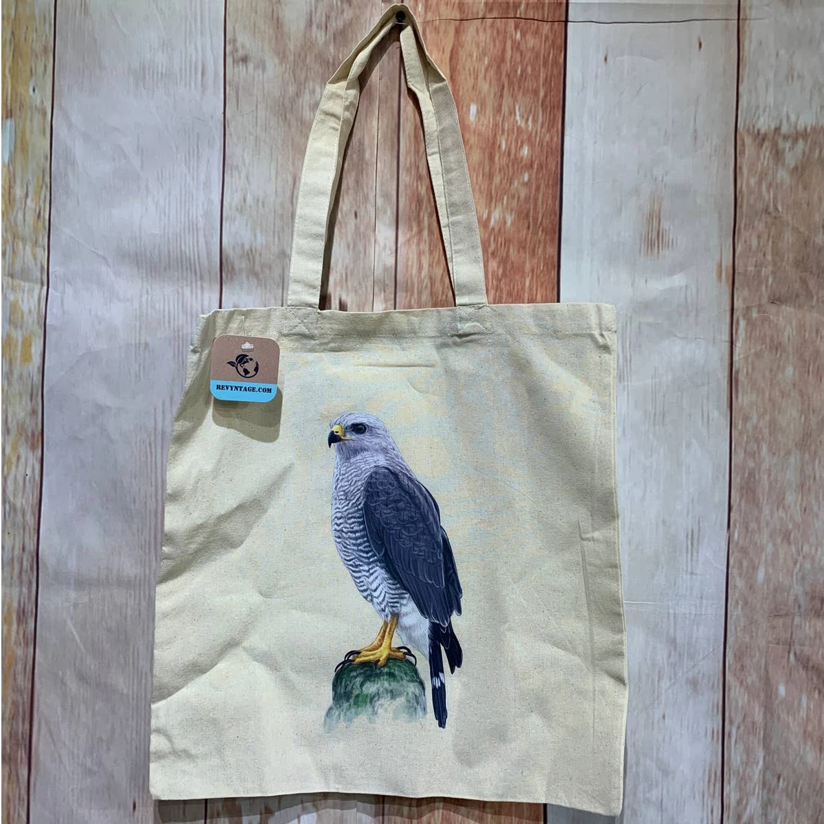 New Hand Printed Gray Hawk Bird Original Art Canvas Shoulder Tote Book Bag