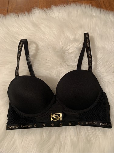 bebe intimates sexy unusual push up bra 34C black net trim nwot