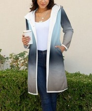 Lily Gray & Aqua Ombré Hooded Sherpa Overcoat - Women Plus Size Xxxl