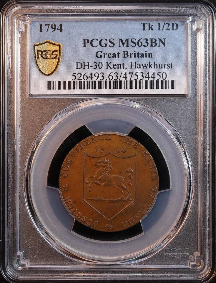 1794 Great Britain Kent, Hawkeurst Conder 1/2 Penny - PCGS MS63 BN - Choice Unc. - Image 4 of 4