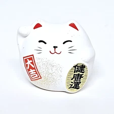 Maneki Neko Cat Figurine White 2.25" Japanese Happy Kitty Gift Luck Prosperity