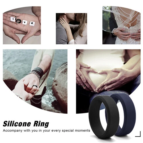 Paquete de 4 anillos de compromiso de boda de silicona para hombres mujeres banda elástica gimnasio deportes EE. UU. Foto 4 de 4