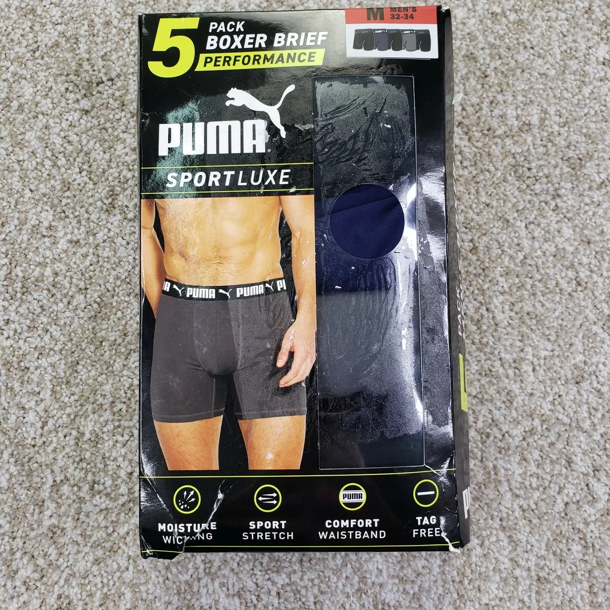 NEW 5 Pack Puma Size Medium 32-34 Mens Boxer Brief Underwear Sport Luxe  Black