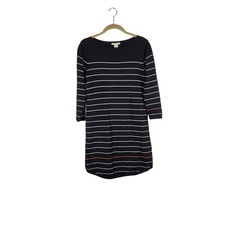 White & Warren Sweater Dress Striped Black Knit Cotton Blend Womens Size Small
