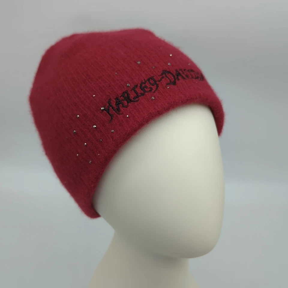 Gorro para mujer Harley Davidson lana angora borgoña bling bordado Foto 2 de 4