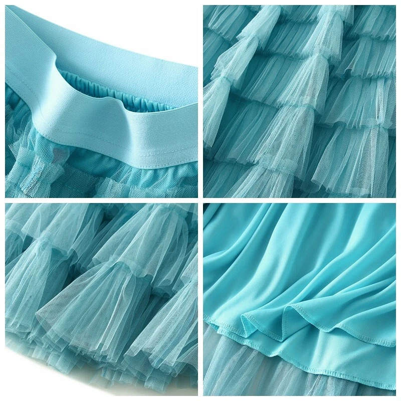 Женщин высокая талия ярусный сетки юбка Midi трапециевидный оборки тюль балетной Summer Beach - Изображение 4 из 4