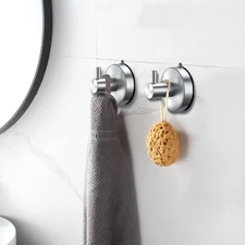 Suction Cup Hooks for Shower Set of 2 Brushed Nickel Towel Hooks for Bathroom...