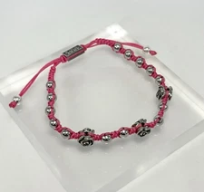 KING BABY Macrame Pink and Silvertone Rose Slide Bracelet - One Size - NIB