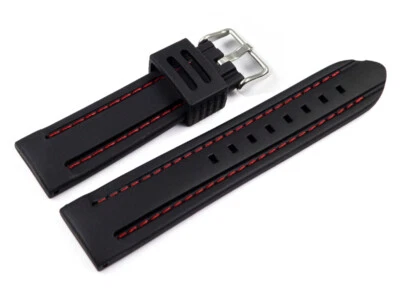 Bracelet de montre silicone noir surpiqûre rouge 20mm 22mm 24mm NEUF - Photo 1/2