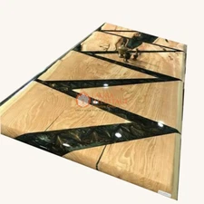 Black Epoxy Resin Zigzag Art Dining Top Table, Cafeteria Table, Kitchen Table De