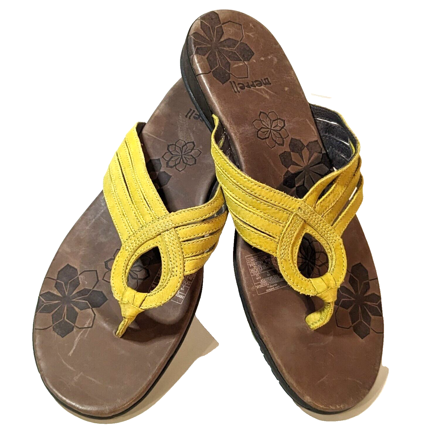 Sandali infradito piatti Merrell donna bambù taglia 8 pelle perizoma da spiaggia