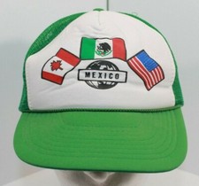 VTG Green  White NISSIN Mexico Canada USA Flag Hat Mesh Snap Back Trucker Hat