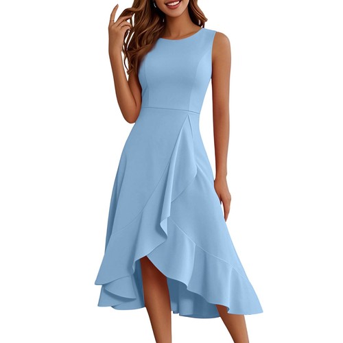 Women's Cocktail Party Formal Wedding Guest Ruffles Dresses, Prom Evening Dress - Picture 34 of 60