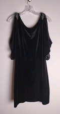 Aidan Mattox Black Velvet Velour Rhinestone Cold Shoulder Cocktail Dress 10