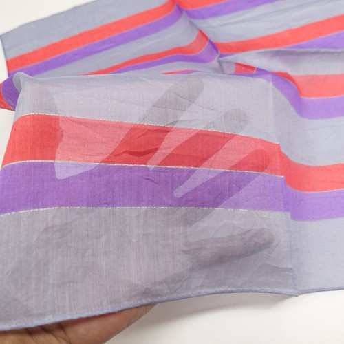 Christian Dior Gray Horizontal Pattern Red Purple Logo Cotton Scarf 18"x17" - Picture 7 of 8