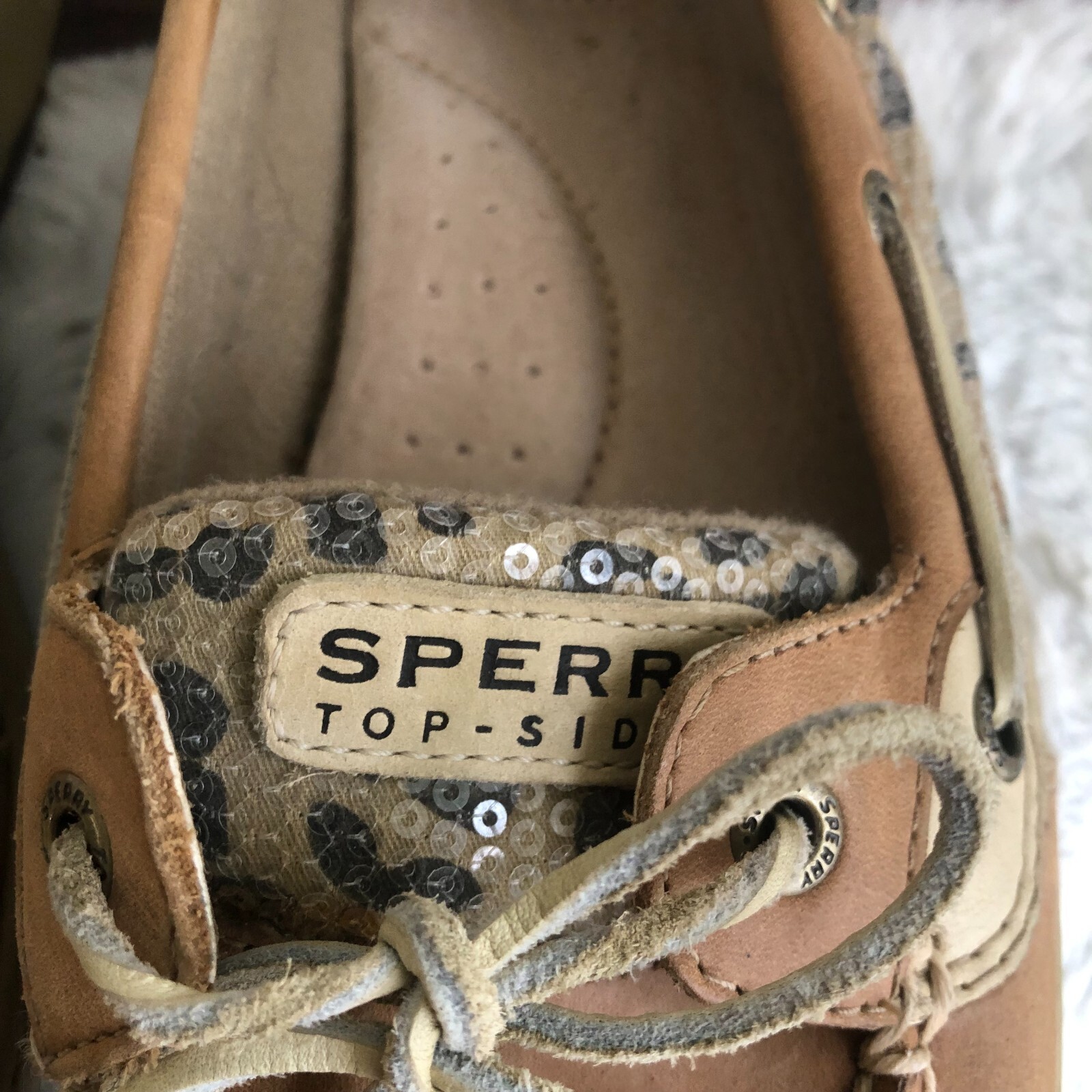 Sperry Top Sider Women's Boat Shoes Size 11S Leather tan sequin leopard