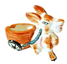 VINTAGE DONKEY & BASKET GLAZED CERAMIC ASHTRAY MID CENTURY  OCCUPIED JAPAN