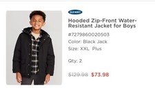 Boys Hooded Zip Front Water Resistant Jacket