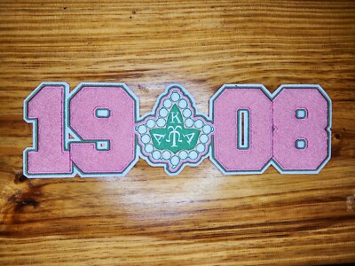12'' x 4'' Alpha Kappa Alpha 1908 chenille and embroidered iron on patch