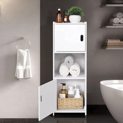 WANANNI White Waterproof Bathroom Storage Cabinet Free Standing Cabinet Organizer Unit