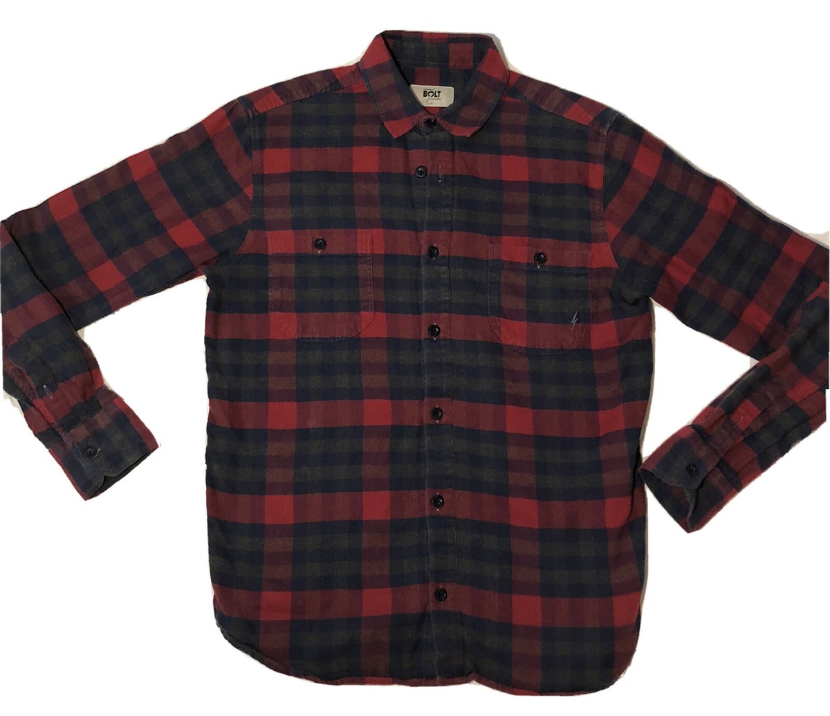 lightning bolt dress shirt Lightning Bolt Long Sleeve Button Up Casual Shirt Mens Small S Red Plaid