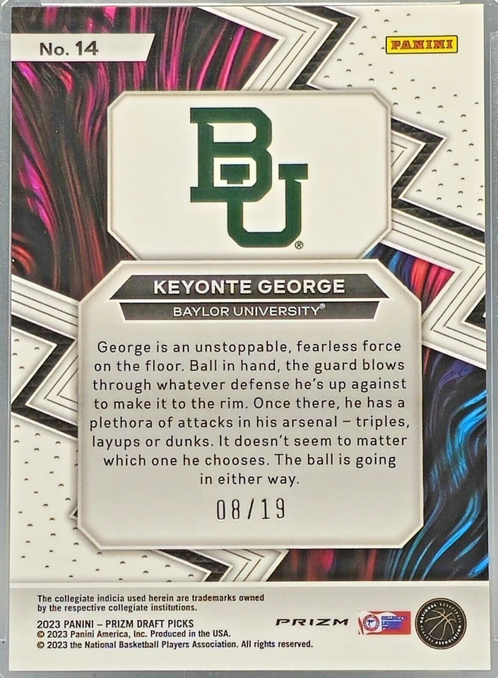 Keyonte George 2023 Panini Prizm Draft Picks Fearless #14 Blue Shimmer Prizm /19 - Image 2 of 3