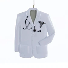 KURT ADLER RESIN DOCTOR COAT w/CADUCEUS SYMBOL & STETHOSCOPE XMAS ORNAMENT D2255