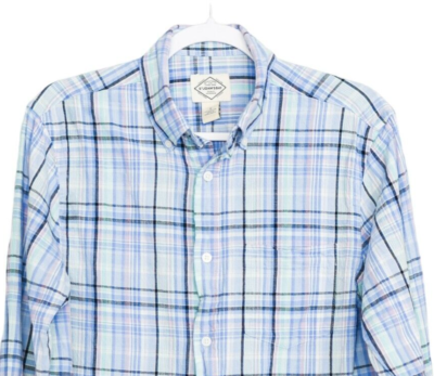 St Johns Bay Men's Flannel Shirt Vertical Blue Striped Long
