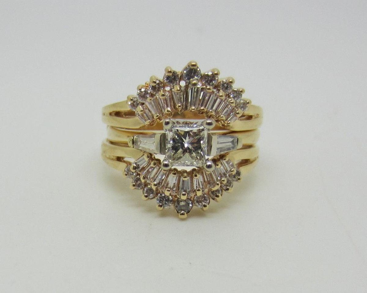 14K Yellow Gold Vintage Diamond Ring Guard Wedding Set Size