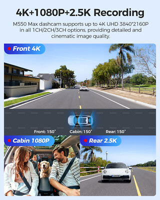 AZDOME 2CH Dashcam WiFi GPS 4K+1080P+2.5K 24H Parking Mode