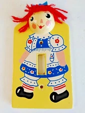 Vintage Irmi Raggedy Ann Wood Single Switch Plate Cover Yellow Blue Red  #15520