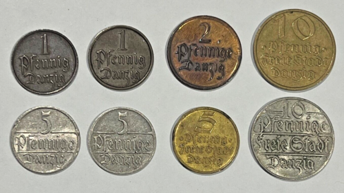 1923 - 1937 -Danzig / Gdansk - Lot of 8 - 1 , 2 , 5 and 10 Pfennige Coins