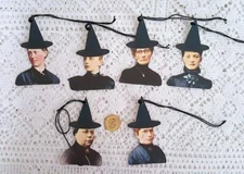 6-Halloween-Prim-Witch-Vintage-Linen Cardstock-Fussy Cut-Gift-Hang-Tags