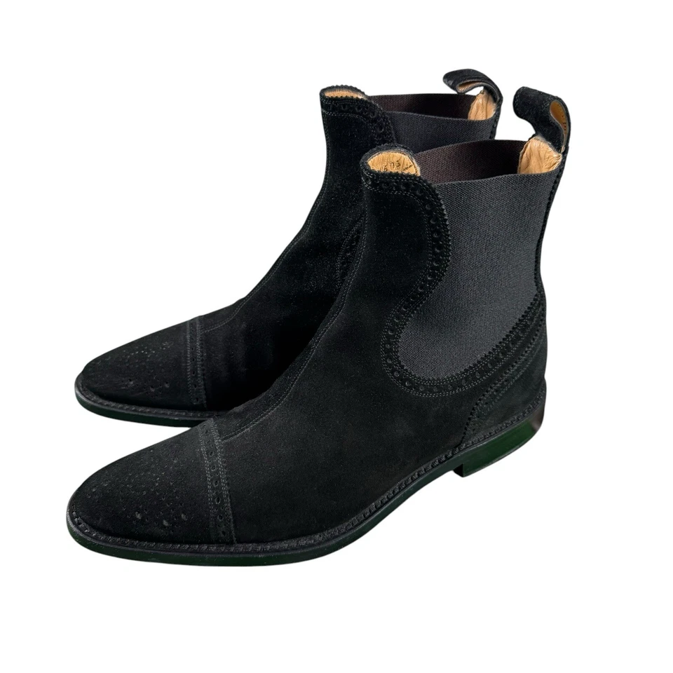 Dolce and Gabbana Hombres Sin Cordones Punta de Ala Negro Gamuza Chelsea Botas Talla Hombres 9 Foto 3 de 4