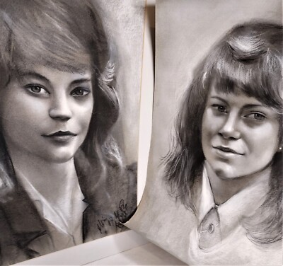 Charcoal Drawings 2 Portraits Young Woman French Artists Intriguing Psychology