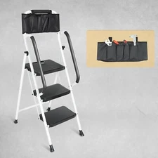3 Step Non-Slip Stool Ladder with Handrails 500 lbs folding Attachable Tool Bag