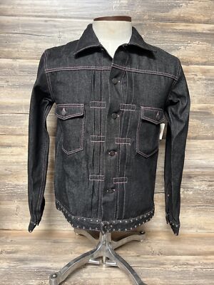 Hundred Club Denim Jacket w/Studs and Pink Stitching Size Small NWT