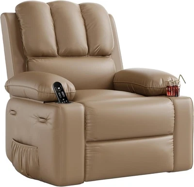 PU Leather Manual Recliner Chair w/ Vibrating and Heating Massage 22''Seat Width