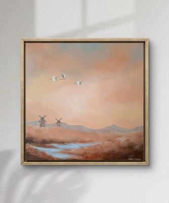 Acrylbild Landschaft ''Warm Evening I'' Abstrakt Reiher Fluss Gemälde Malerei