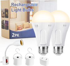 2 Pack Rechargeable Light Bulbs,Battery Backup Light Bulb for Emergency Use A19