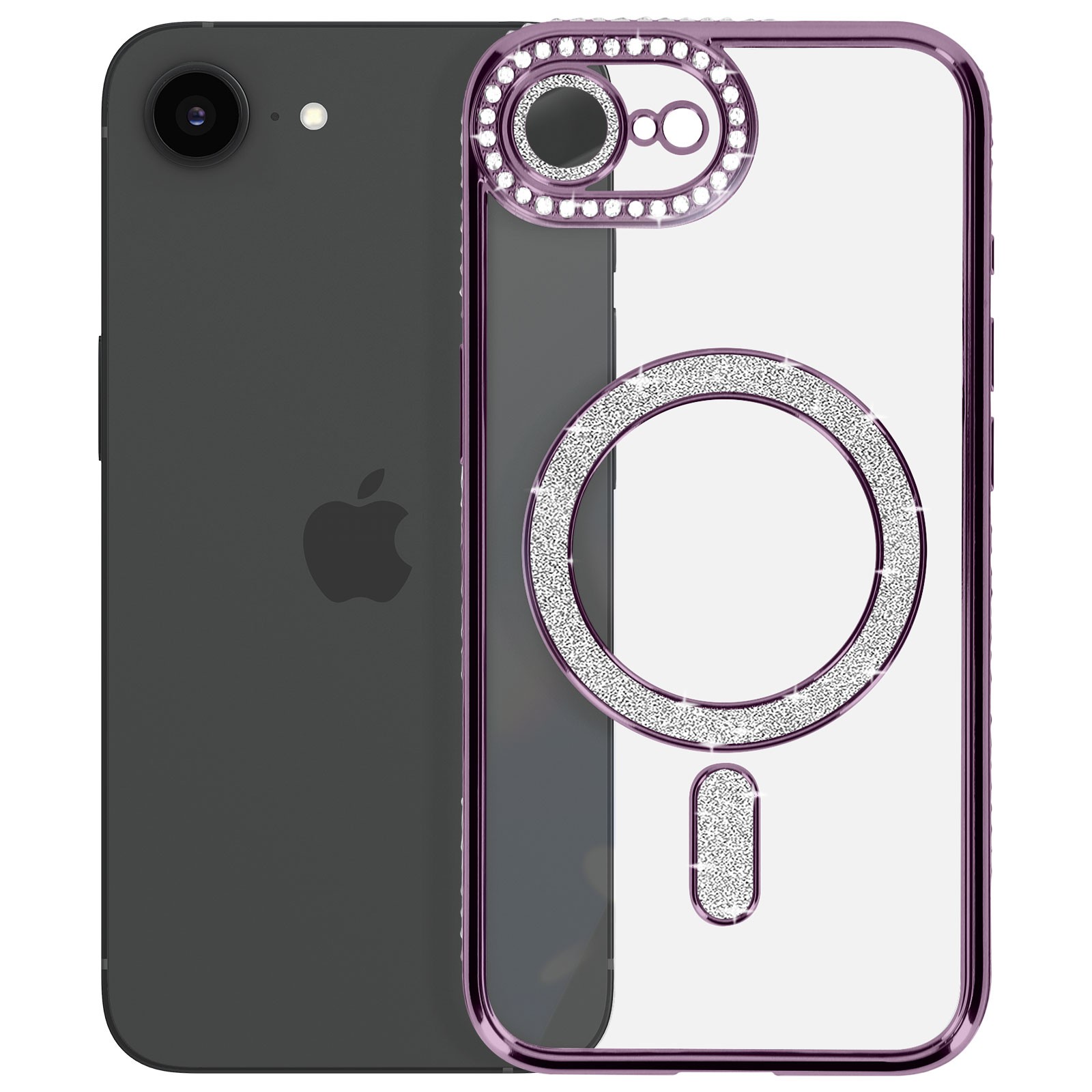 Coque iPhone 16e diamant Avizar Violette protection strass silicone souple TPU