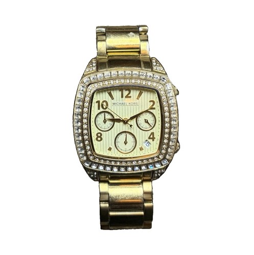 Michael Kors Women's Quartz Chronograph Gold Tone 43mm Cushion Bracelet Date