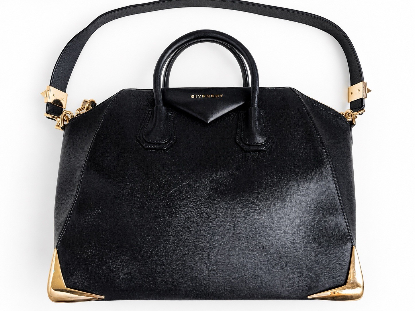 Givenchy Archive Antigona Black Leather Metal Edge Gold Hardware Large Bag Rare