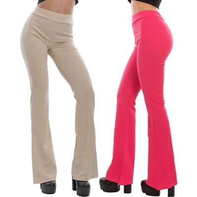 TOOCOOL AS-5165 Women's Flared Stretch Pants Elegant High Waist Fuchsia Beige