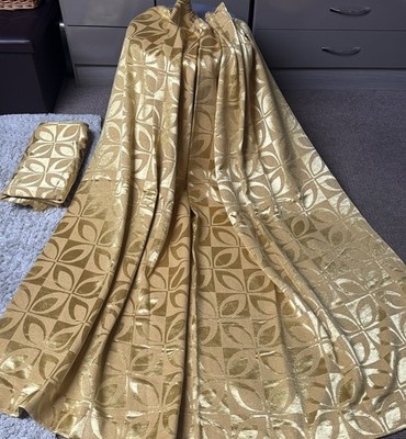 Vintage Retro 60er 70er Jahre gewebt gelb gold geometrisches Blatt seidig schwer Vorhänge 67 x 67 