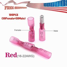 100X Red Heat Shrink Bullet Wire Connectors 22-16 AWG Female Male Crimp Terminal